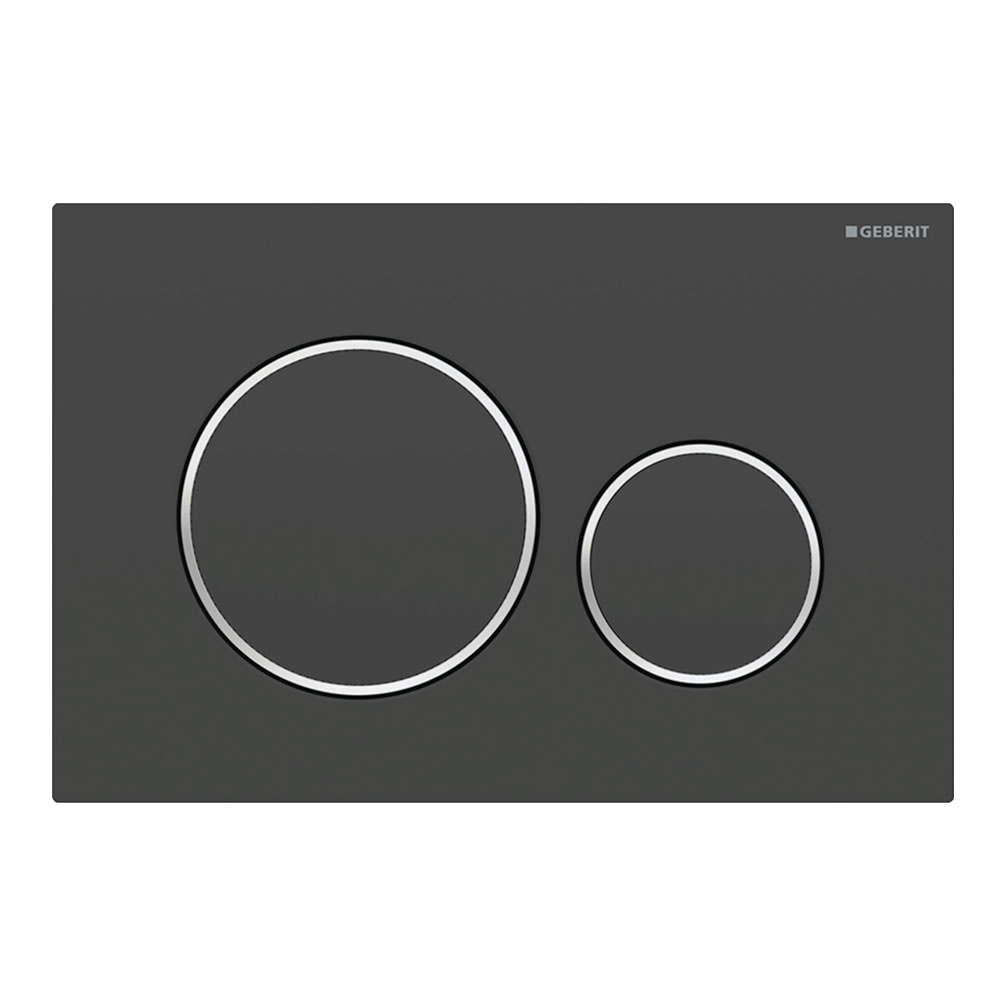 Cutout image of Geberit Sigma20 Round Matt Black / Gloss Chrome Dual Flush Plate